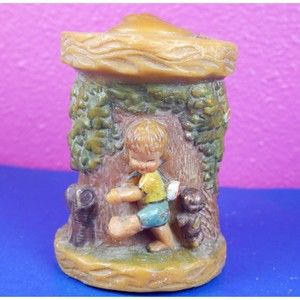 Vintage Gunter Kerzen Carved Candle Boy in Forest 4" Wax Germany